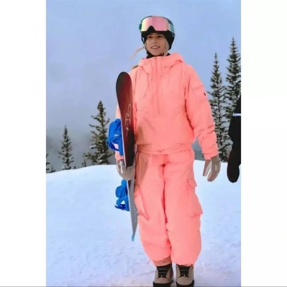 Free People FP Movement Dew Point Overalls nwot Neon Peach Snow Ski Pants - Picture 2 of 16